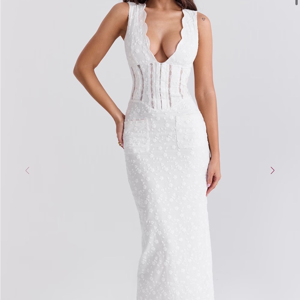 House of CB White Strapless Lace Corset Maxi Dress - Picture 3 of 7